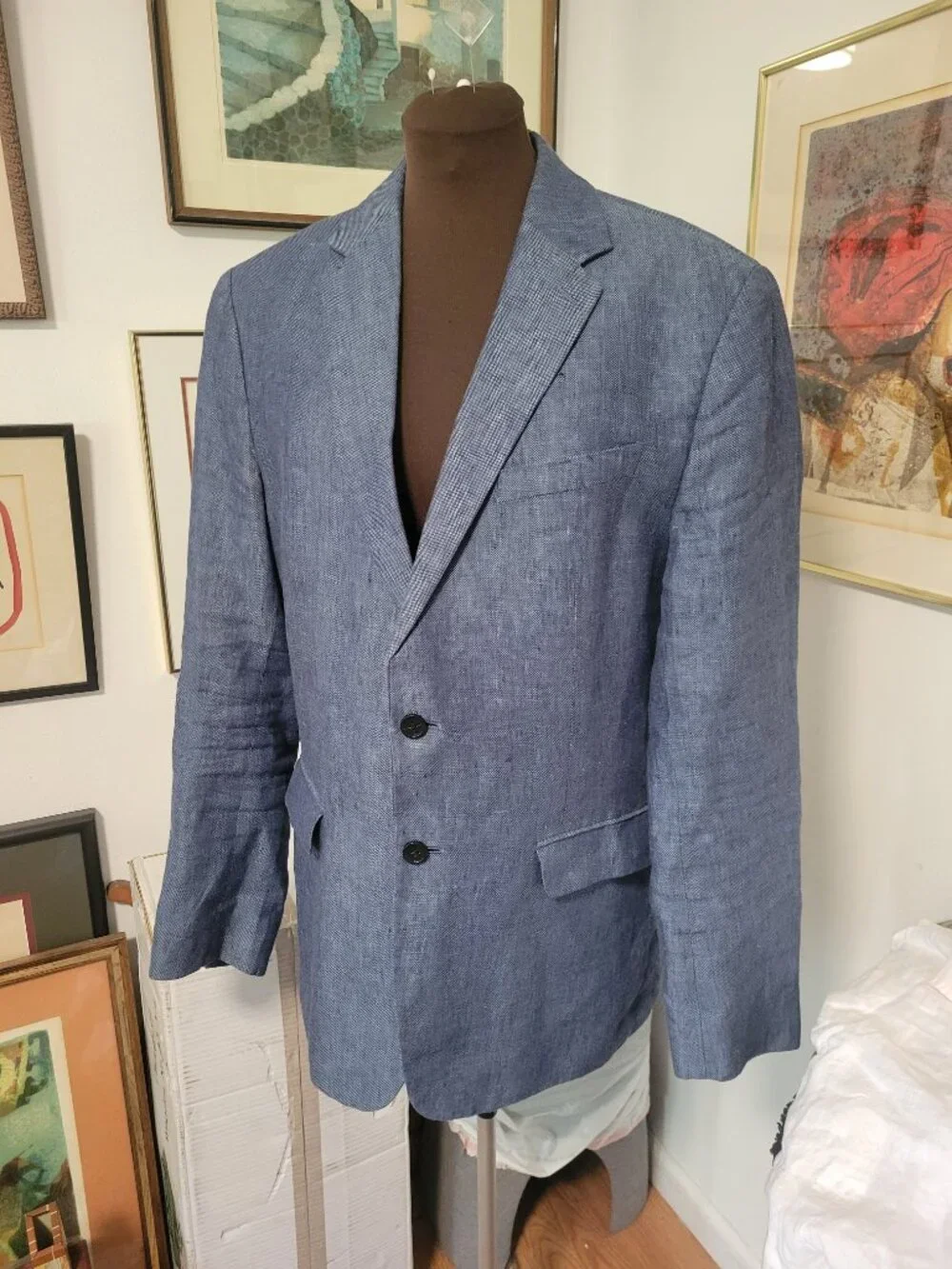 Banana Republic Blue 100% Linen Blazer Size 42 Reg